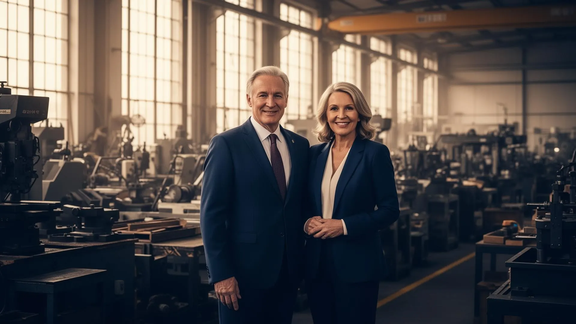 American business owners standing in their workspace