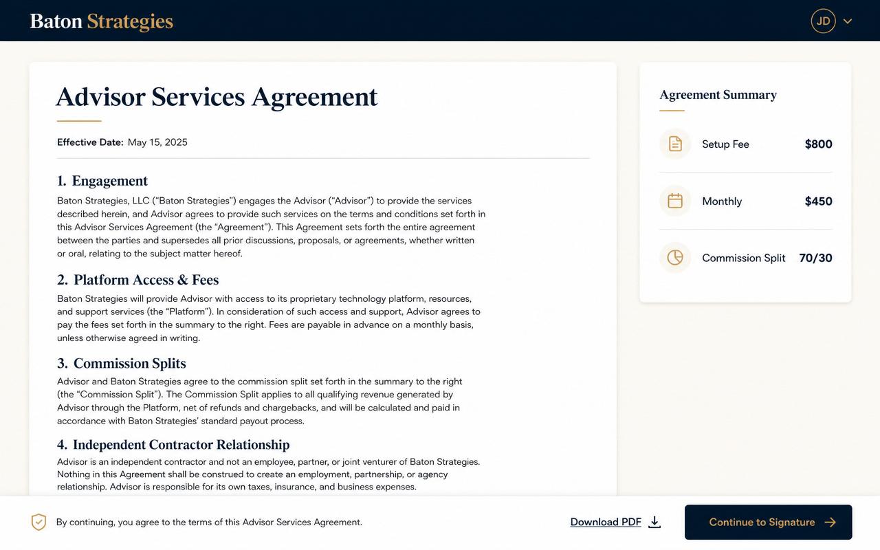 Review the advisor agreement